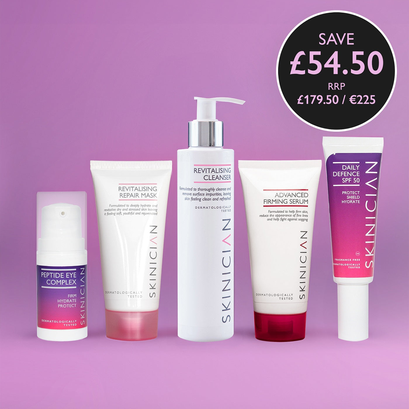 image of SKINICIAN Black Friday Bundle on purple background with "save £54.50" circle in corner