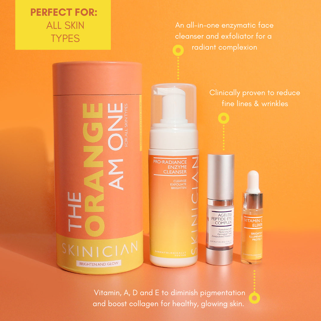 Image of The Orange One Set with the products inside beside it and showing the benefits of each product